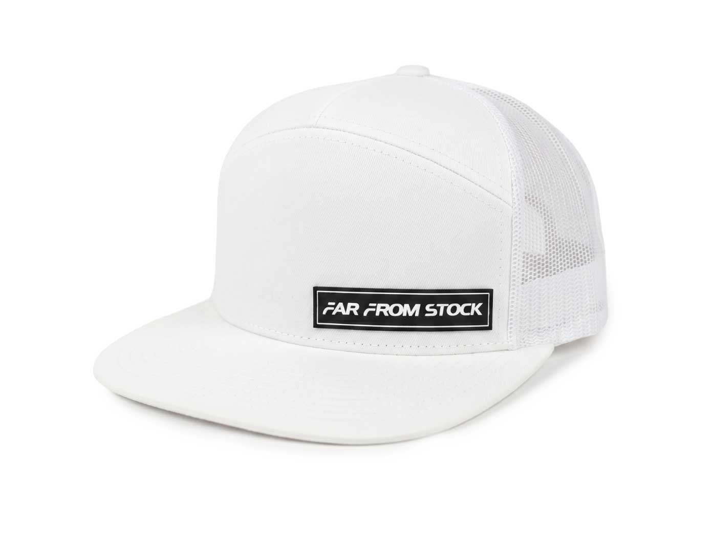 White cap with a black label on a white background