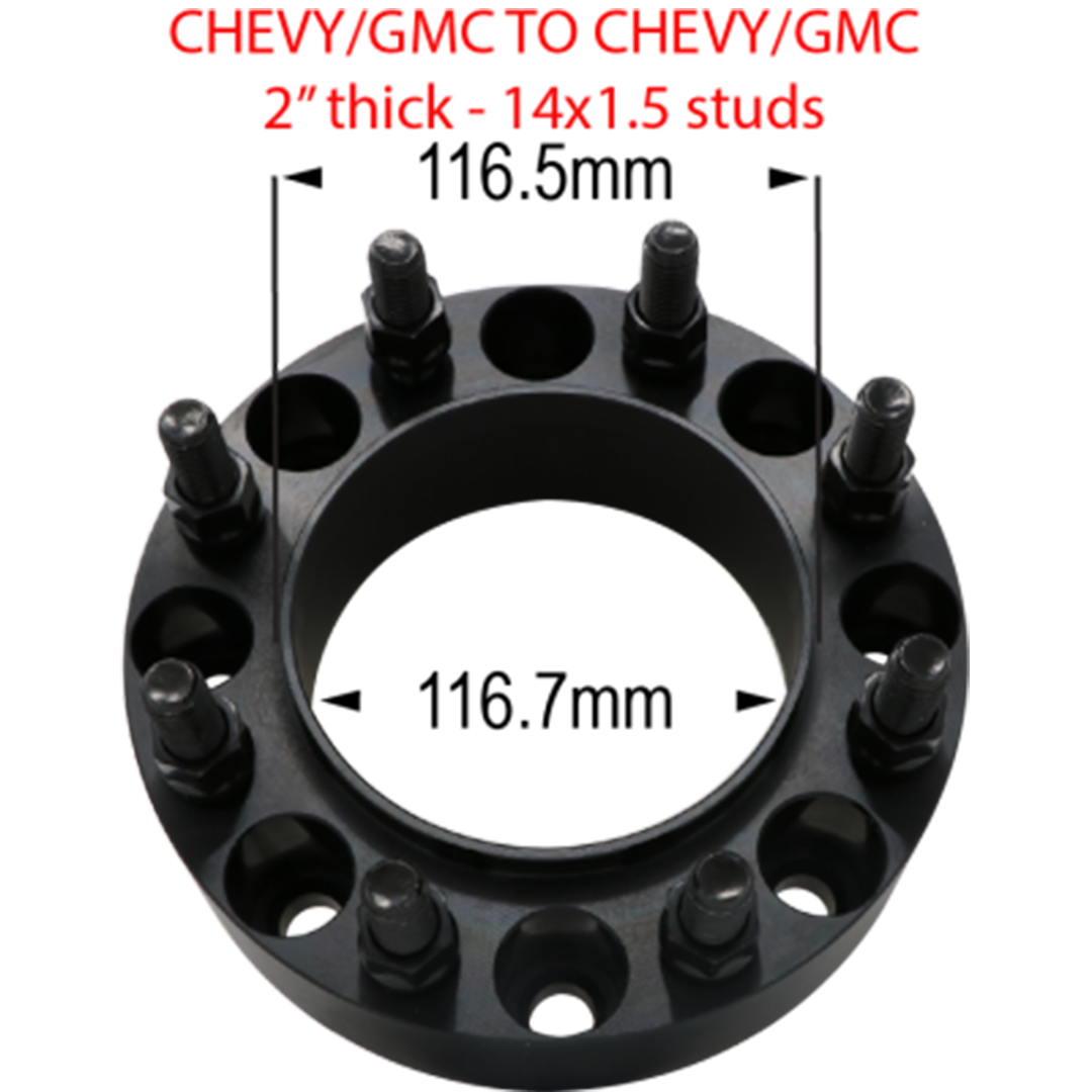 8 x 6.5" to 8 x 6.5" - 2" Thickness - Hub and Wheel Centric (Chevy/GMC)