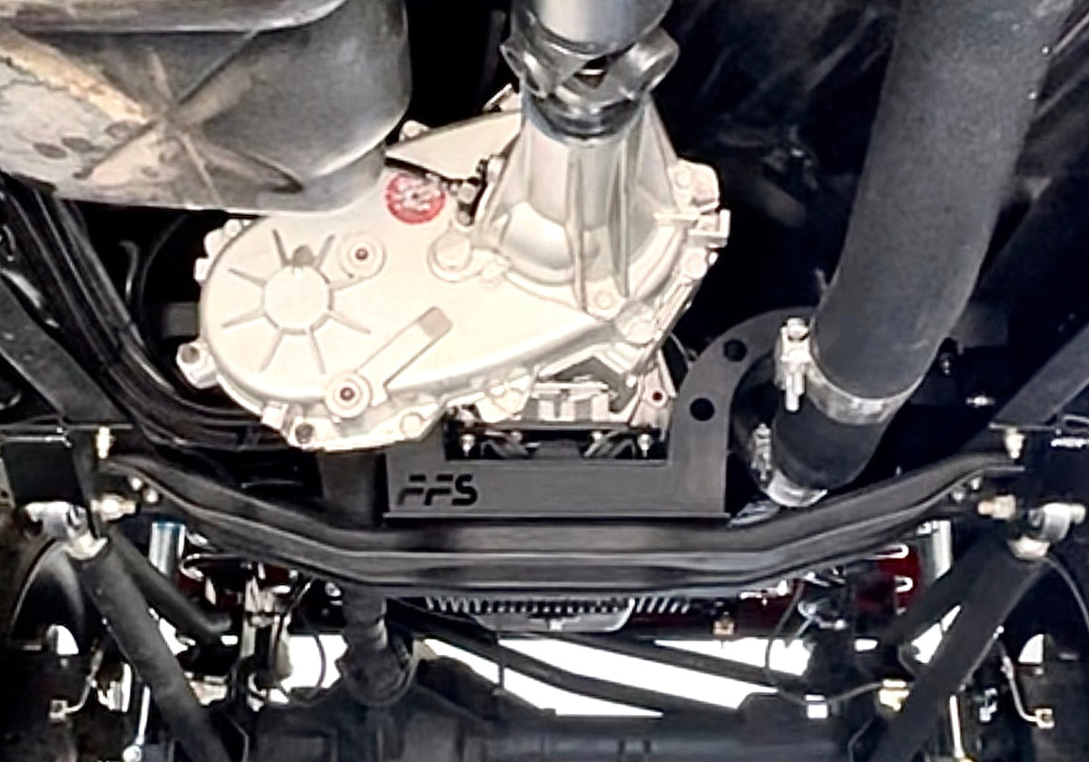 Real Life application of Far From Stocks 1G 47/48 re Transmission Crossmember. Wrinkle Black custom powder. 