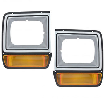 compare product 1986-1990 Dodge D/W Series Truck Gray Headlight Bezel Pair with Parking Light Amber or Smoked