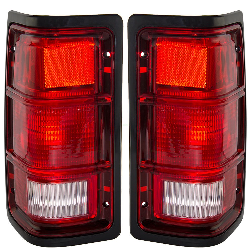 1G 1st Gen 81-93 Taillights Tail Lamps with Black Bezels Driver and Passenger Replacements for Dodge Pickup