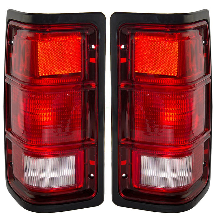 1G 1st Gen 81-93 Taillights Tail Lamps with Black Bezels Driver and Passenger Replacements for Dodge Pickup
