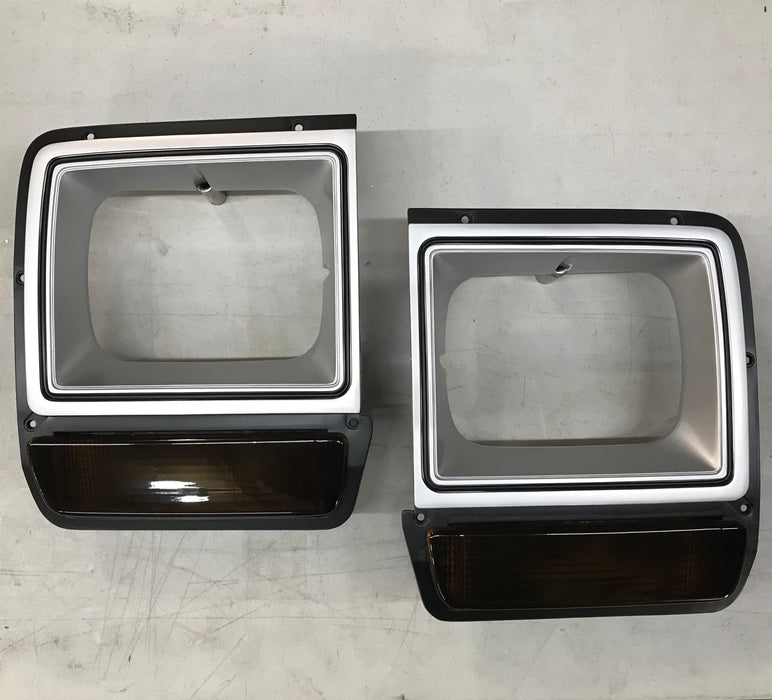 1986-1990 Dodge D/W Series Truck Gray Headlight Bezel Pair with Parking Light Amber or Smoked