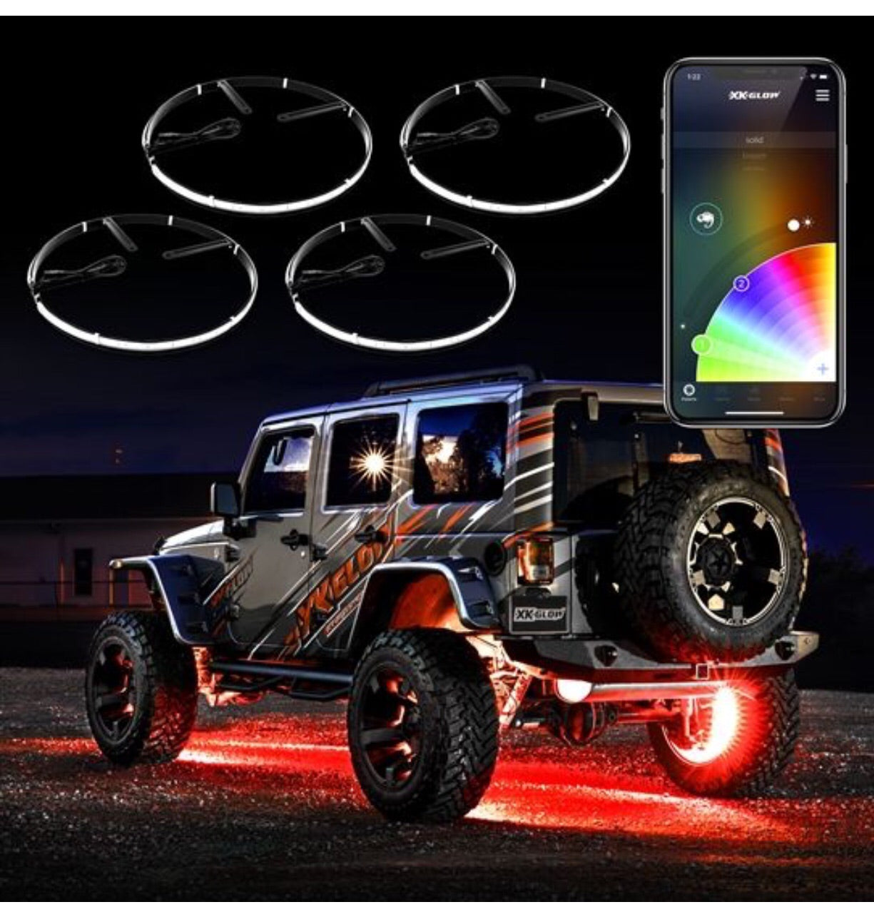 XK 4 pc 15” Wheel Ring Light Kit App Controlled