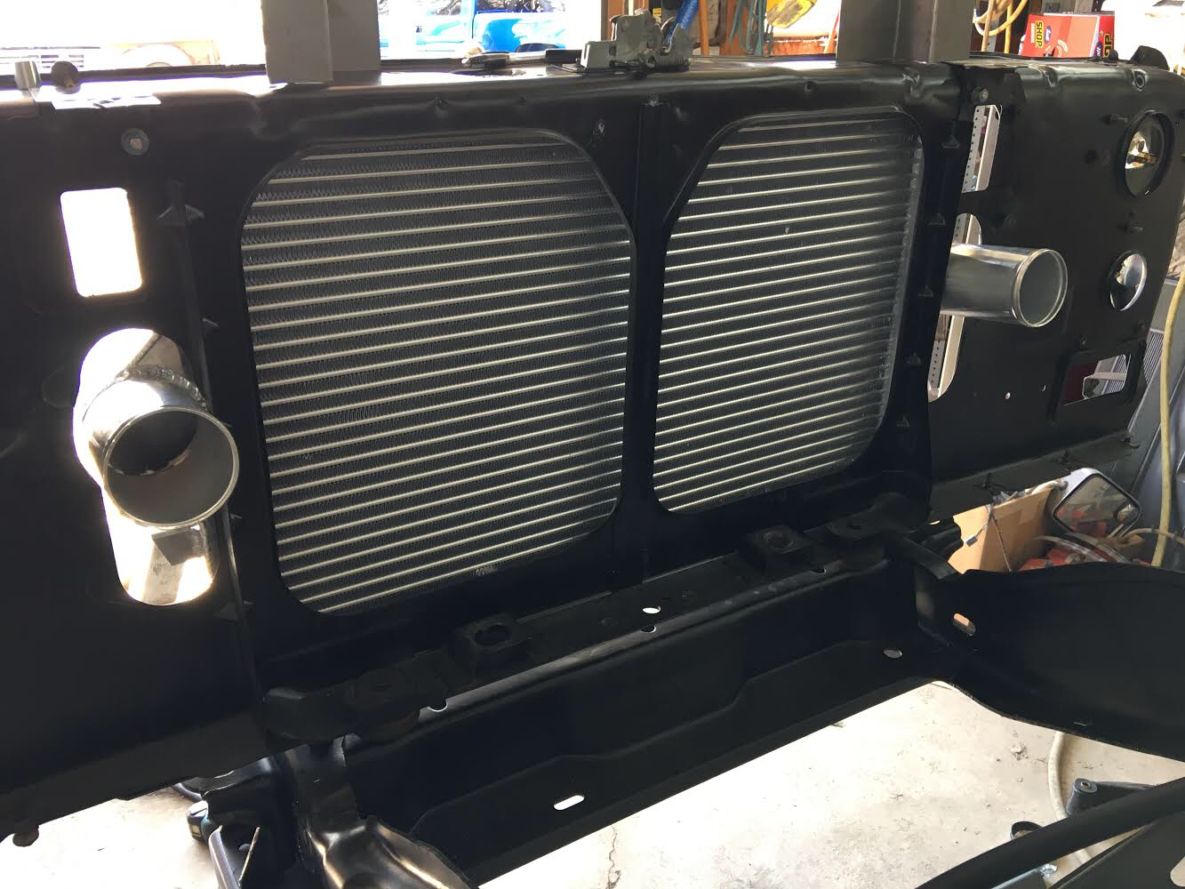 First Gen Cummins Mishimoto intercooler install kit.