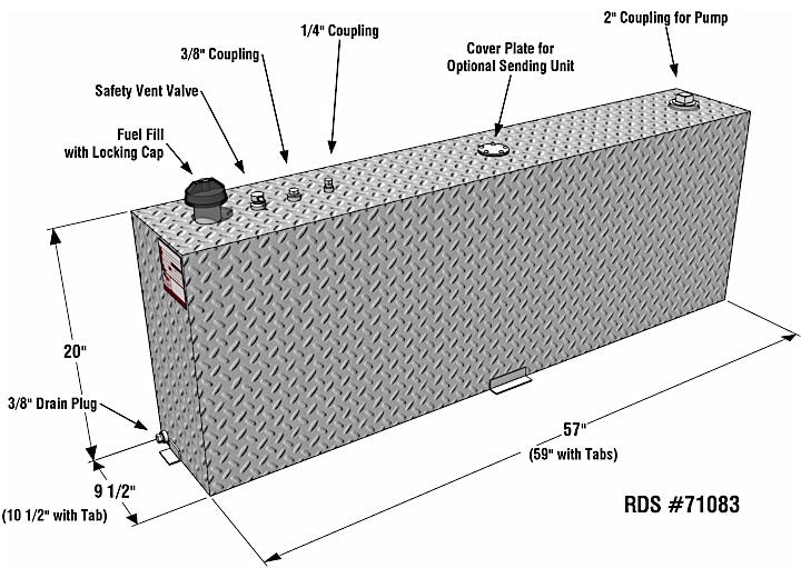 45 GAL RECT AUX/TRANSFER FUEL TANK/TANK 57 X 9.5 X 20
