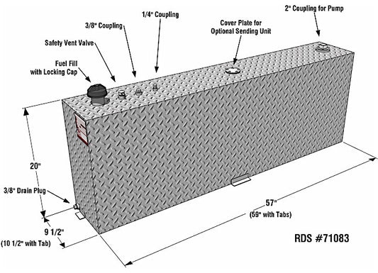 45 GAL RECT AUX/TRANSFER FUEL TANK/TANK 57 X 9.5 X 20