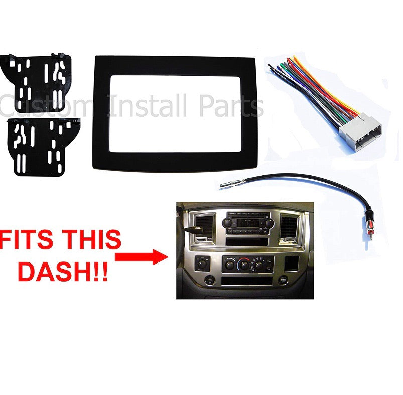 Black Dodge Ram Stereo Double Din Dash Install Kit W/Wiring Harness